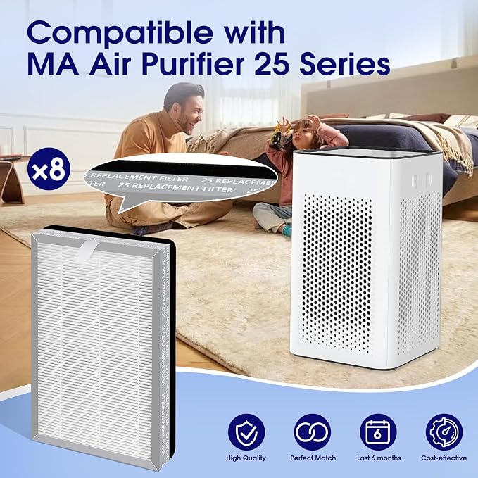 8-Pack 25 Replacement Filter for MA Air Purifier 25 Series, 3-in-1 - Image 2