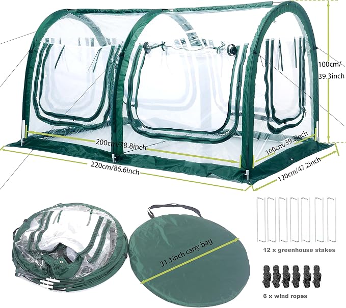 Poray Pop Up Tunnel Greenhouse Tent, Portable 78.8''Long Greenhouse Gardening - Image 2