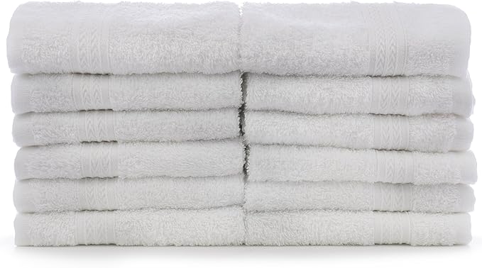 Eco Cotton Washcloths - White - Dobby Border - Set of 12