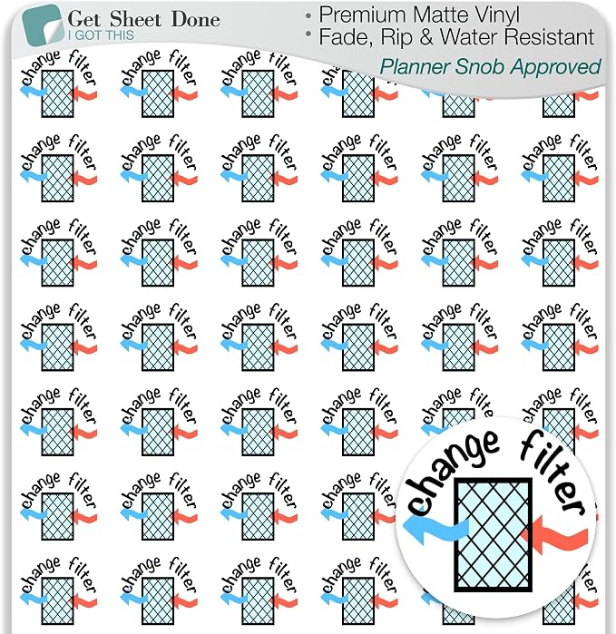 Change Filter Planner Stickers / 54 Fun Vinyl Stickers / AC Furnace HVAC by GetSheetDone