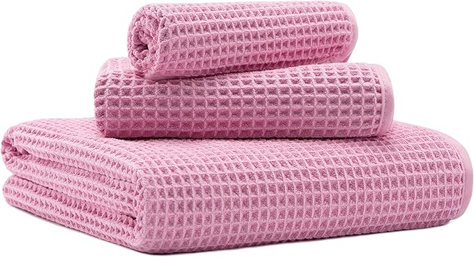 New Microfiber Waffle Bath Towels, 3 Pieces, Oversized, Soft, Absorbent, Fast Drying, Lint Free, Includes Bath, Face and Hand Towels