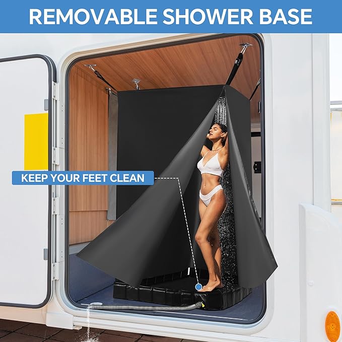 MABOZOO Privacy Tent and Foldable Shower Base Set, Portable Shower Pan with Tent and Drain Pipe, Camping Bath System for RV, Camping, Boat. Patent Pending