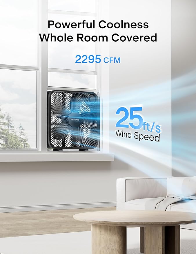 PELONIS 20 Inch Box Fan – 3 Speeds, Window Fans, Floor or Tabletop, Superior - Image 2