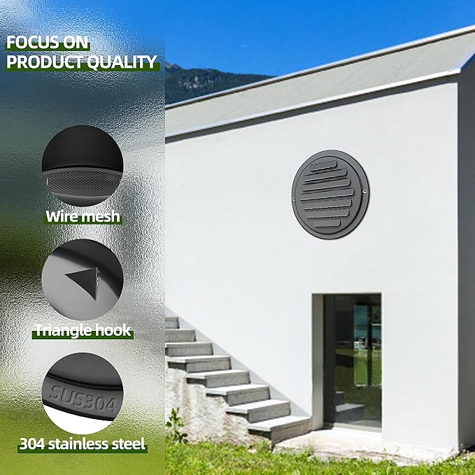 3inch 304 Stainless Steel Air Vents, Louvered Grille Cover Vent Hood Flat - Image 4