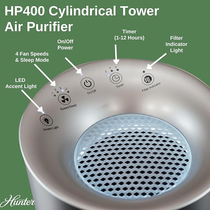 Hunter Fan Company HP400 Round Tower Air Purifier - Image 2