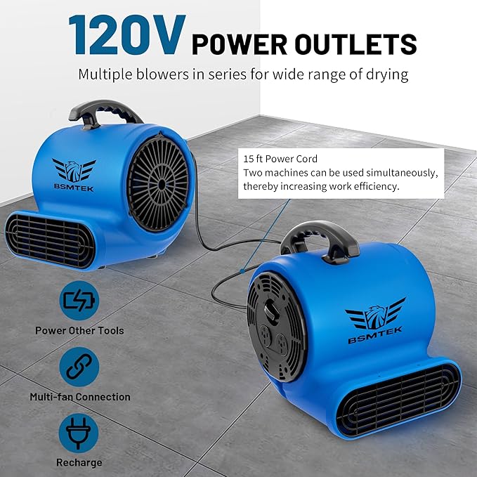 Air Mover Blower Fan, Industrial 1/3HP 1200CFM Monster Floor Blower Carpet - Image 4