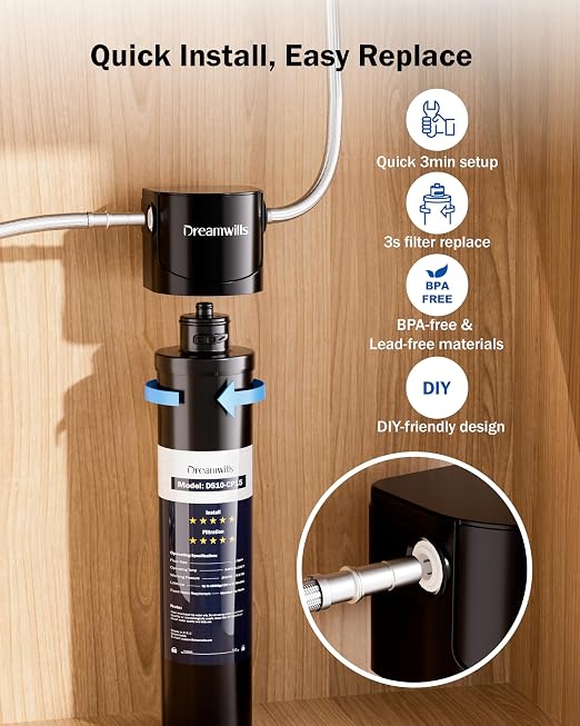 Dreamwills DS15 Under Sink Water Filter System, 1.3 GPM Direct Connect Kitchen - Image 3