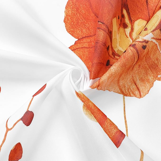 Gibelle Watercolor Floral Shower Curtain, Retro Orange Navy Flower Shower Curtain for Bathroom, Modern Minimalist Aesthetic Waterproof Fabric Shower Curtain Set 72x72 Inch