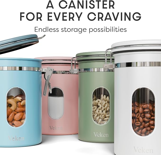 Veken Coffee Canister with Window, Airtight Stainless Steel Kitchen Food - Image 7