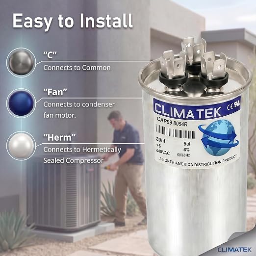 ClimaTek 80 + 5 MFD 370/440 Volt Dual Run Capacitor CAP99-8054R | 80/5 VAC | - Image 3