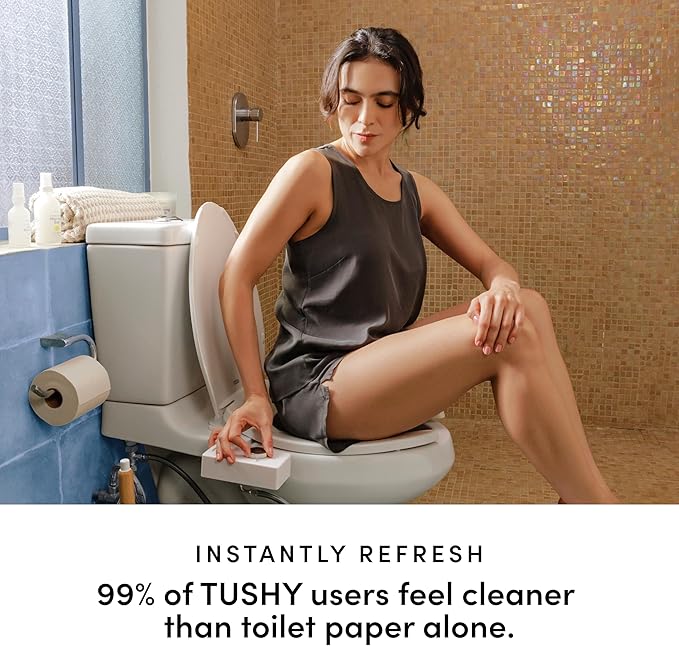 TUSHY Classic 3.0 Bidet Toilet Seat Attachment - A Non-Electric Self Cleaning Water Sprayer with Adjustable Water Pressure Nozzle, Angle Control & Easy Home Installation (White/Gold)