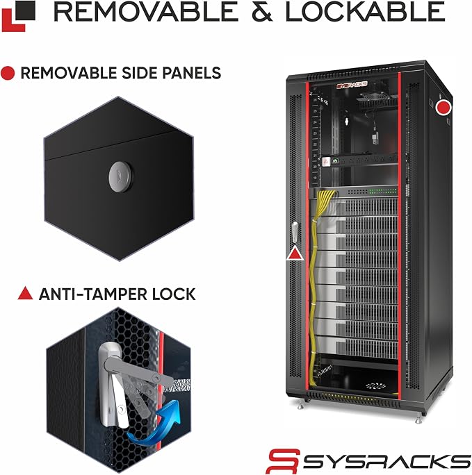 Sysracks 22U Wall Mount Server Rack Cabinet, 19” Locking Network Rack, 24” Deep - Image 5