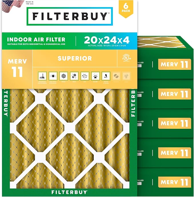 Filterbuy 20x24x4 Air Filter MERV 11 Superior Pet & Allergy Defense, by Filterbuy