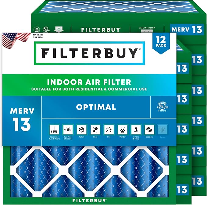 Filterbuy 25x25x4 Air Filter MERV 13 Optimal Smoke & Allergy Defense, by Filterbuy