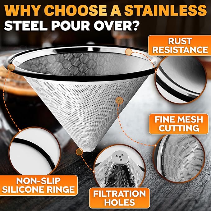 Stainless Steel Pour Over Coffee Filter Compatible - Image 3