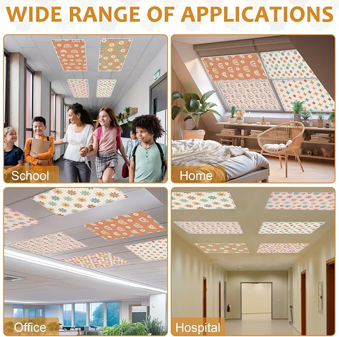 QOUBAI 8 Pcs Fluorescent Light Covers, 4 x 2 Ft Magnetic Light Filters Boho - Image 6