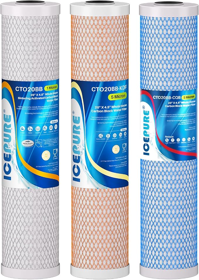 ICEPURE 4.5" x 20" Whole House CTO Carbon Water Filter, Activated Carbon Block by ICEPURE