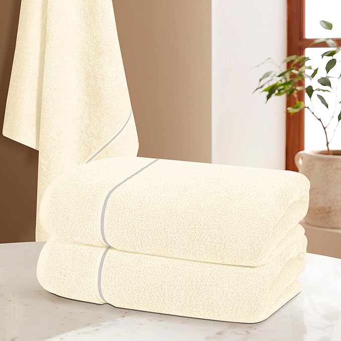 MyOwn Ultra Soft 4 Pack Oversized Bath Towel Set 27x54 inches, 100% Cotton Bath Towels, Highly Absorbant Compact Quickdry & Lightweight Towel, Ideal for Gym Travel Camp Pool - Ivory