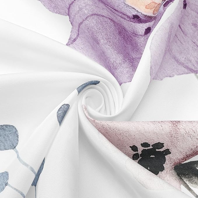 Gibelle Small Stall Shower Curtain 36 x 72, Narrow Half Watercolor Floral Fabric Shower Curtain, Purple Beige Flower Decorative Bathroom Shower Curtain Set