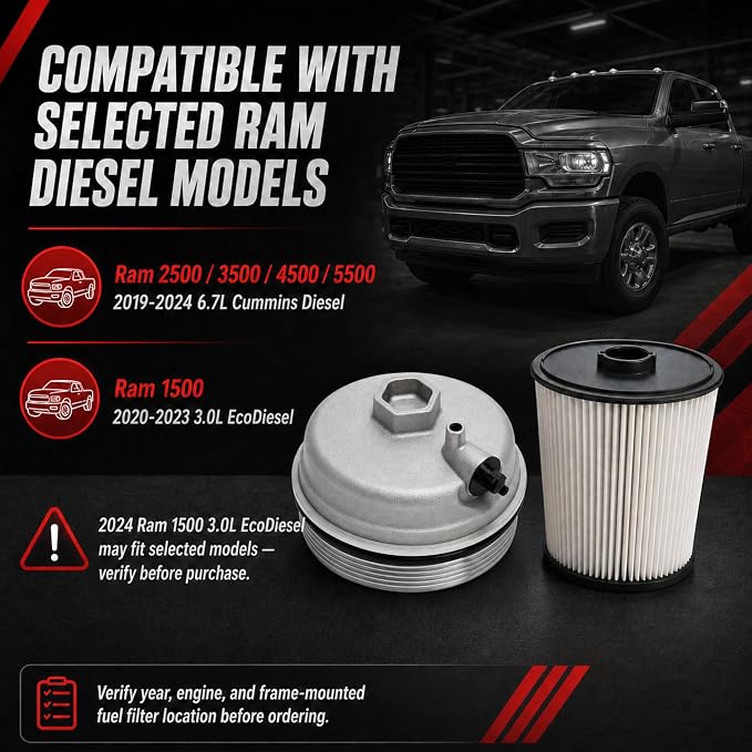 Aluminum Fuel Filter Cap with Fuel Filter Kit Compatible with Ram 2500 3500 - Image 3