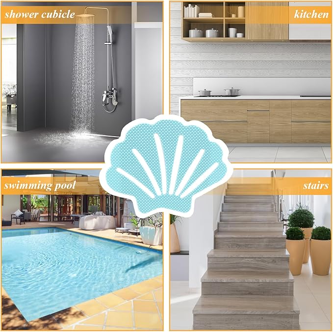 Bathtub Stickers Non Slip, Shell Shaped Tubs Safety Shower Treads, Adhesive Sticker for Bathroom Bathtub, Shower Floor,Blue (12Pcs)