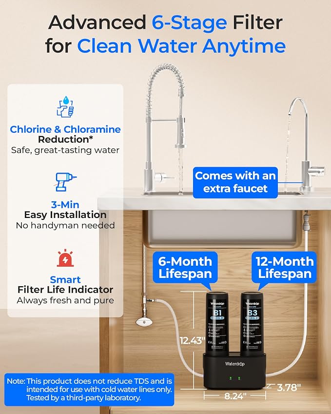 Waterdrop DLB Under Sink Water Filter, Chloramine, Bad Taste, Under Sink Water - Image 2