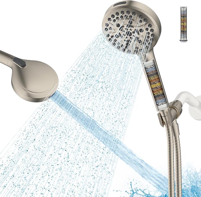 Hibbent Filtered Shower Head with Handheld, High Pressure 10 Spray Showerhead with Filters, Water Softener for Hard Water-Remove Chlorine, Reduces Dry Itchy Skin, Improve Skin& Hair, Brushed Nickel