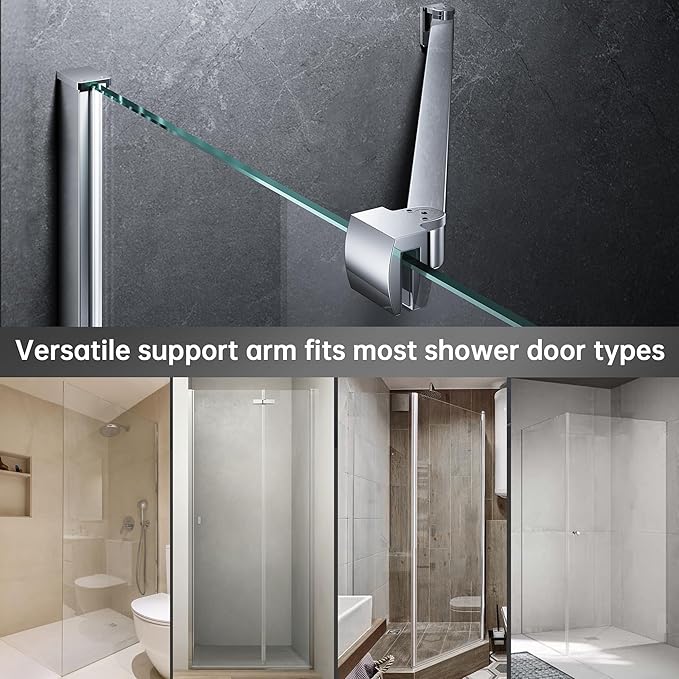 Frameless Shower Door Support Bar, Stainless Steel Wall-to-Glass Support Arm to Fixed Shower Glass Panel, for 1/4"-3/8" (6-10 mm) Door, 180° Pivot & Stow-Flat Mode (Chrome, 19.7-inch(500mm))