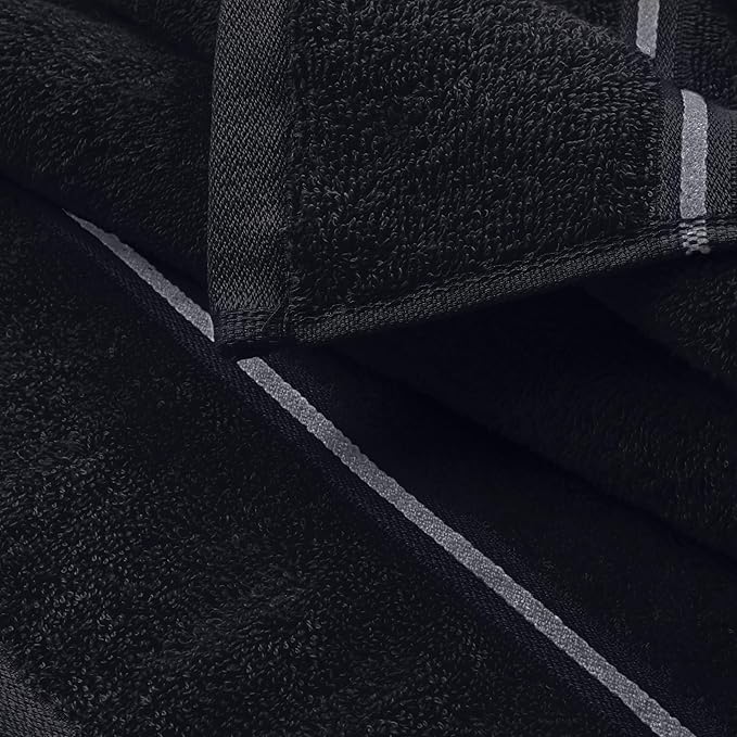MyOwn Ultra Soft 6 Pack Cotton Towel Set, Contains 2 Bath Towels 28x55 inch, 2 Hand Towels 16x24 inch & 2 Wash Coths 12x12 inch, Ideal Everyday use, Compact & Lightweight - Black