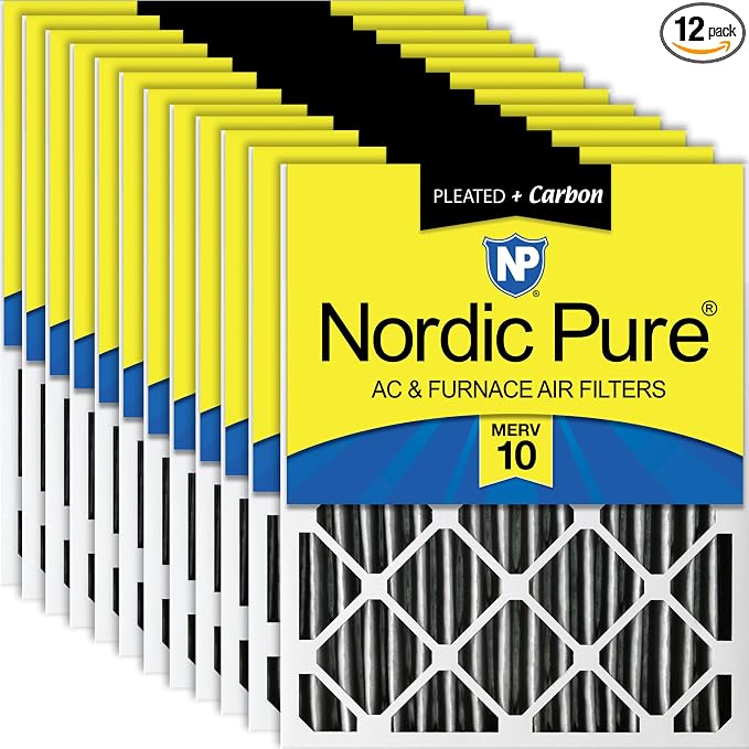 Nordic Pure 20x25x2 Furnace Air Filters MERV 10 Pleated Plus Carbon 12 Pack by NordicPure