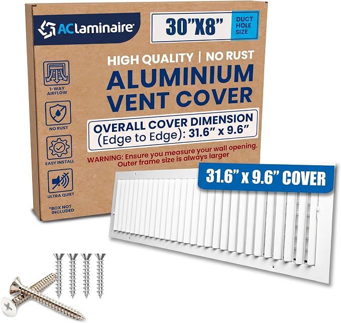 30x8 Aluminum 1-Way Air Vent Cover Wall Ceiling Register Multi-Shutter Damper by ACLAMINAIRE