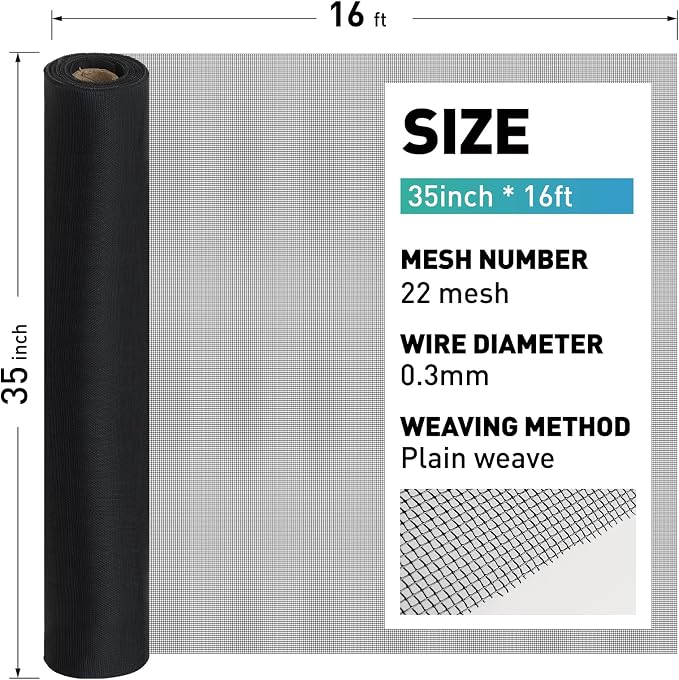 304 Stainless Steel Mesh Window Screen Roll, 35IN x 16FT Black Metal Window - Image 3