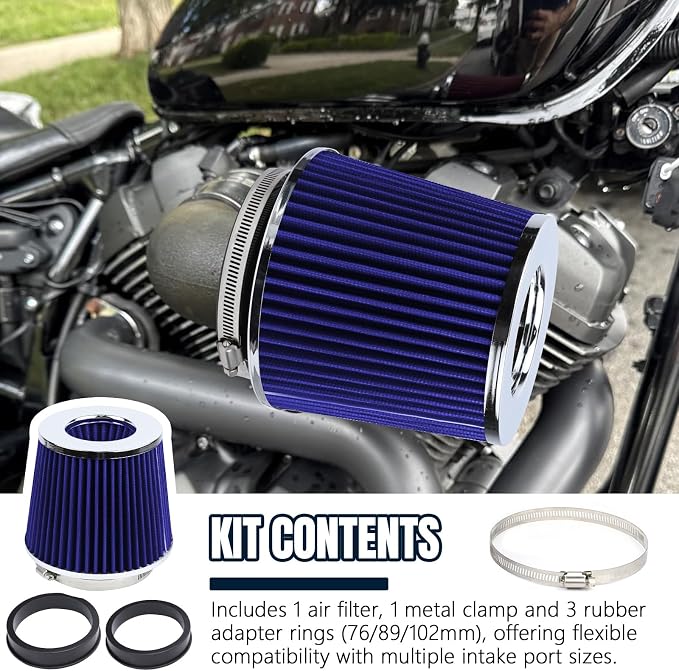 Hovom Universal Clamp-On Air Intake Filter, 76 89 102MM High Flow Round Tapered - Image 7