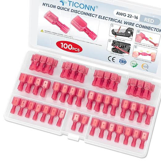 TICONN 100 Pcs Nylon Spade Quick Disconnect Connectors Kit, Electrical by TICONN