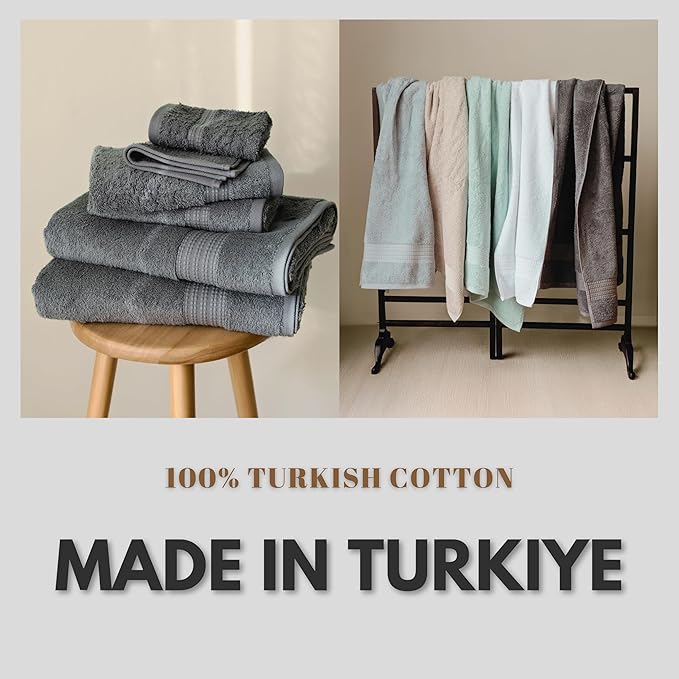 100% Turkish Cotton Towel Set of 6 - Soft, Plush & Super Absorbent - Premium Set with 2 Bath Towels, 2 Hand Towels, and 2 Washcloths - Made in Turkey (Dark Gray, 6-Piece Towel Set)