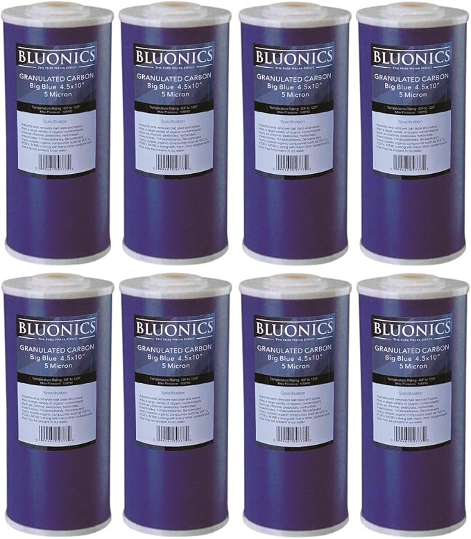 BLUONICS Carbon Replacement Water Filters 8pcs GAC Granulated 4.5" x 10" by BLUONICS
