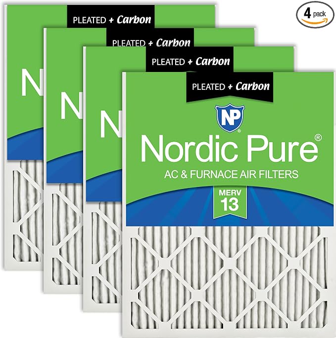 Nordic Pure 20x25x1 Pleated Air Filters MERV 13 Plus Carbon 4 Pack by NordicPure