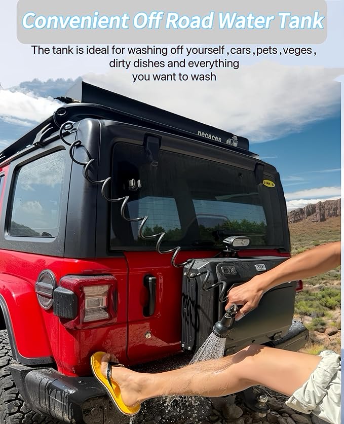 8Gallon Pressurized Water Tank,Portable Aluminum Camping Shower Water Storage with Spray Hose for Overland Off-Road Vehicles, Pick-up Trucks,Outdoor Activities Water Supply.