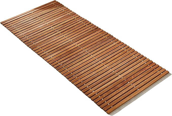 Teak String Shower Mat,Wood Non Slip Bath Mats for Bathroom, Quick Dry Bath Tub Mat for Spa, Sauna, Pool, Hot Tub Flooring Decor and Protector(19.69" W x 46.46" L)