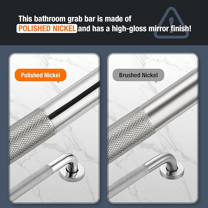Grab Bars for Shower, 1 Pack 18-Inch Anti Slip Shower Handles for Elderly, Safety Shower Grab Bar, Stainless Steel Handicap Grab Bars for Bathroom (Polished Nickel 1" Diameter)