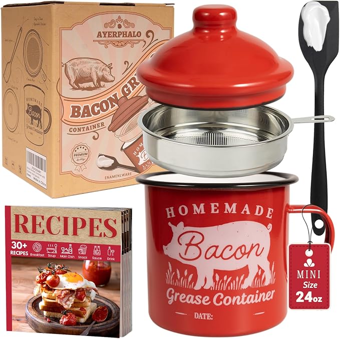 Bacon Grease Container with Strainer by Ayerphalo