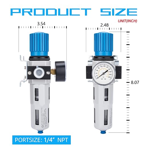 NANPU 1/4" NPT High Pressure Compressed Air Filter Regulator Water/Oil Trap - Image 3