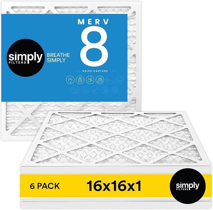 Simply 16x16x1 Air Filter, Merv 8, MPR 600, 6 Pack, Furnace Air Filter by SimplyFilters