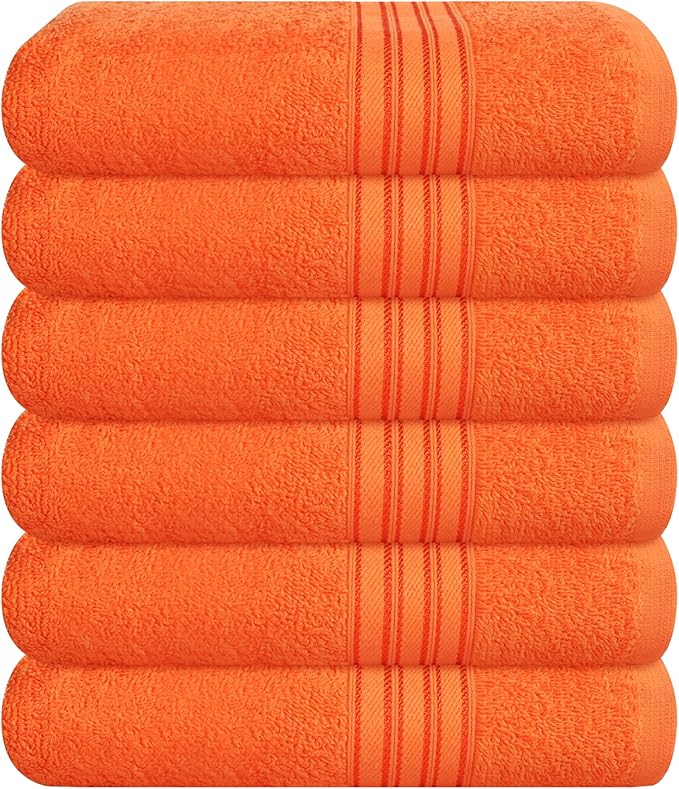 BOUTIQUO Ultra Soft Cotton 6 -Piece Hand Towel Set 16x24 Inch, Ideal for use in Bathroom, Kitchen, Gym, Spa & General Cleaning, Compact & Lightweight Multi Purpose Hand Towels - Orange
