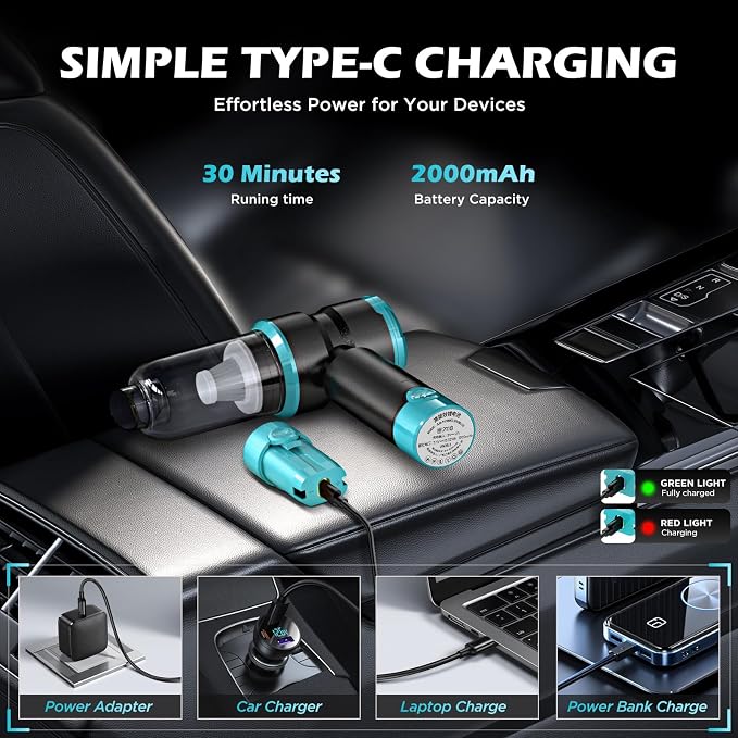 Handheld Car Vacuum with 15000PA Power, 4 in 1 Powerful Cordless Vacuum Cleaner - Image 5