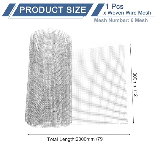 uxcell 6 Mesh 79" x 12" Woven Wire Mesh, 304 Stainless Steel Air Vent Filter - Image 2