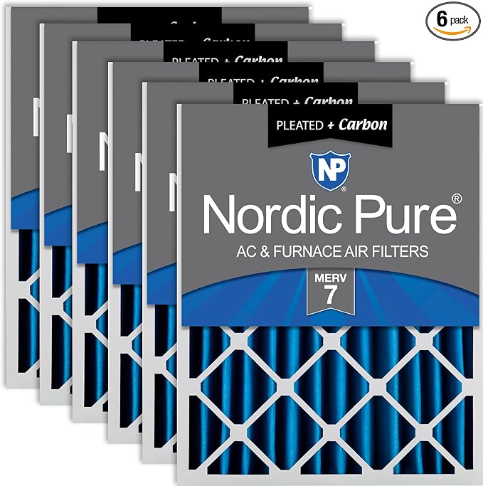 Nordic Pure 16x25x4 Pleated Air Filters MERV 7 Plus Carbon 6 Pack by NordicPure