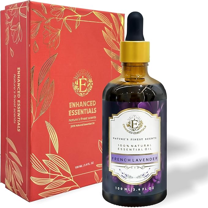 Luxurious French Lavender Essential Oil by Enhanced Essentials|with Glass Dropper|Slow Distilled & Pure| for Home,Diffusers,Skin Care,Aromatherapy,Massage,Soap & Candle Making|3.38 fl oz (100 ml)