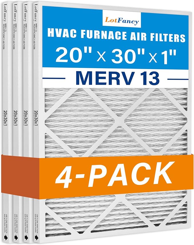 LotFancy 20x30x1 Air Filter MERV 13 4-Pack, Electrostatic Pleated HVAC Furnace by LotFancy