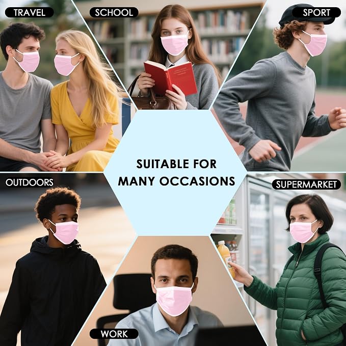 NNPCBT Pink Disposable Face Masks 125 Pack, 3-Ply Breathable Mask - Image 6
